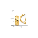 14K Yellow Gold Hoop Earrings Diamond Cut Floral Design