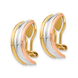 14k Tri Color Gold Hoop Earrings with Yellow, White, and Rose Bands, Polished Huggie Style