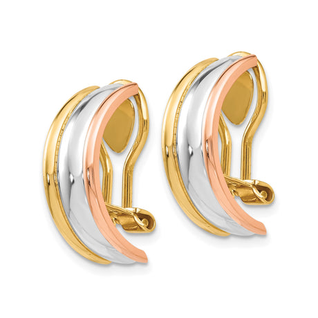 14K Tri Color Gold Hoop Earrings With Yellow Rose Bands