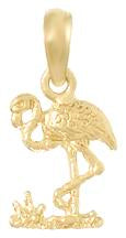 Mini Flamingo Charm Pendant in Real 14k Yellow Gold