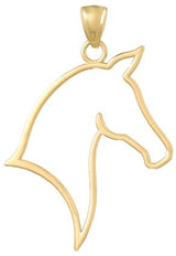10k Yellow Gold Horse Head Outline Pendant, Equestrian Silhouette Animal Charm
