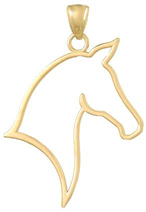 10k Yellow Gold Horse Head Outline Pendant, Equestrian Silhouette Animal Charm