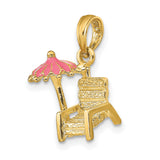 14k Yellow Gold Beach Chair and Umbrella Pendant with Pink Enamel, Coastal Vacation Charm