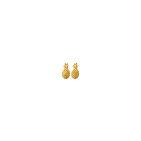 14k Yellow Gold Pineapple Stud Earrings, Textured Tropical Fruit Design for Women