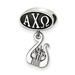 Alpha Chi Omega Sorority Black Oval House Letters Sterling Silver Bead & Lyre