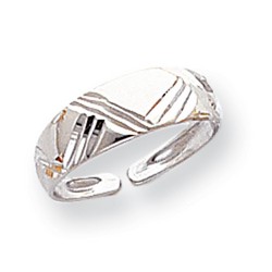 14k White Gold Fancy Etched Solid Adjustable Toe Ring
