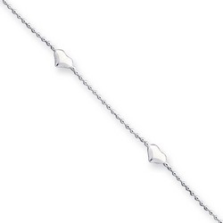 10 Inch 3-D Small Puffed Hearts Anklet With 1 Inch Extension In Sterling Silver