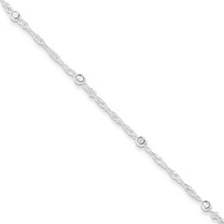 10 Inch Beaded And Fancy Link Anklet With 1 Inch Extension In Sterling Silver