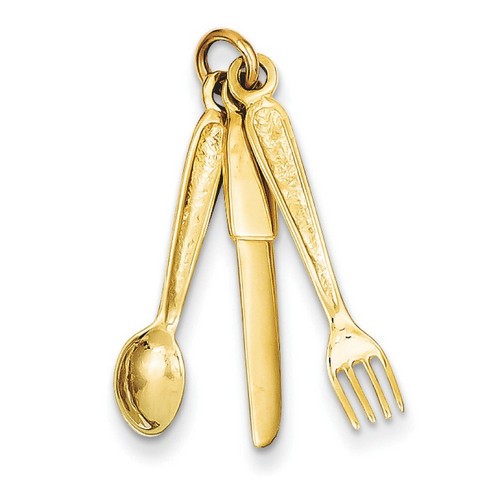 14k Yellow Gold Knife, Fork and Spoon Charm 23x5 mm 1.6 gr *** Made in ISRAEL