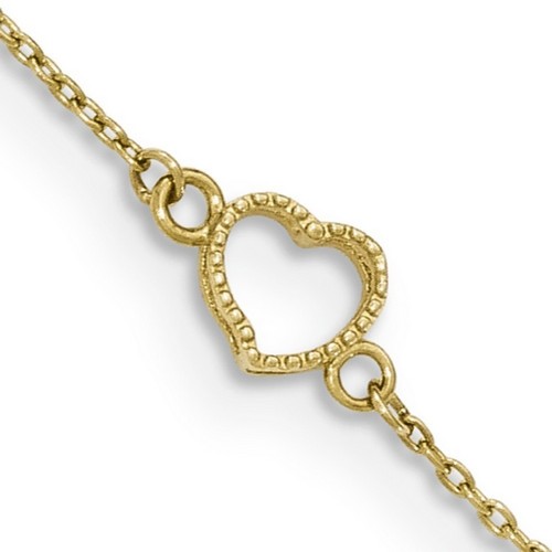 Genuine 14k Yellow Gold Open Heart Anklet & 1 Inch Extension 3.28 gr 10 Inches