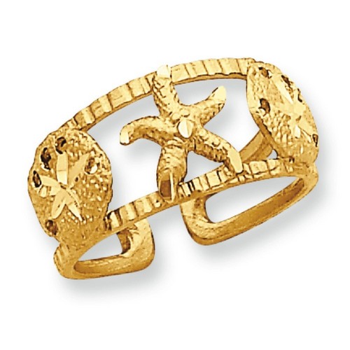 14k Yellow Gold Starfish And Sand Dollar Adjustable Toe Ring