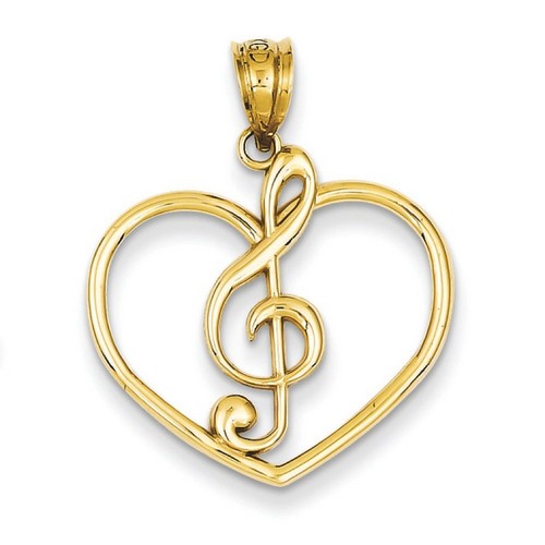 14k Yellow Gold Treble Clef in Heart Charm 19x22 mm 1.03 gr *** Made in USA