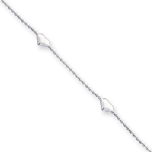 10 Inch 3-D Small Puffed Hearts Anklet With 1 Inch Extension In Sterling Silver