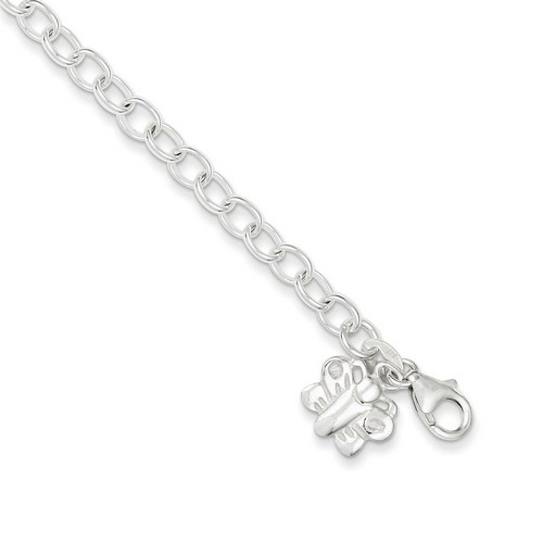 10 Inch Butterfly And Thin Oval Chain Anklet In 925 Sterling Silver