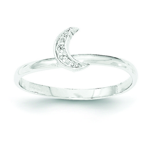 Sterling Silver Crescent Moon Ring With Clear CZ 0.84 gr Size 6 to 8