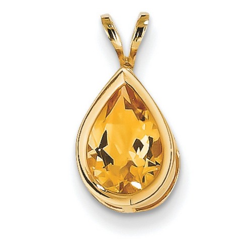 Genuine 14k Yellow Gold 10x7mm Pear Citrine bezel pendant 1.75 ct 8x15mm 0.50 gr